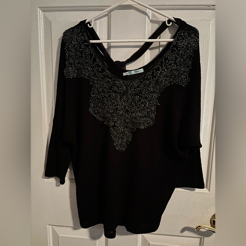Maurices Black Three Quarter Sleeve Sweater w/Silver Collar Design